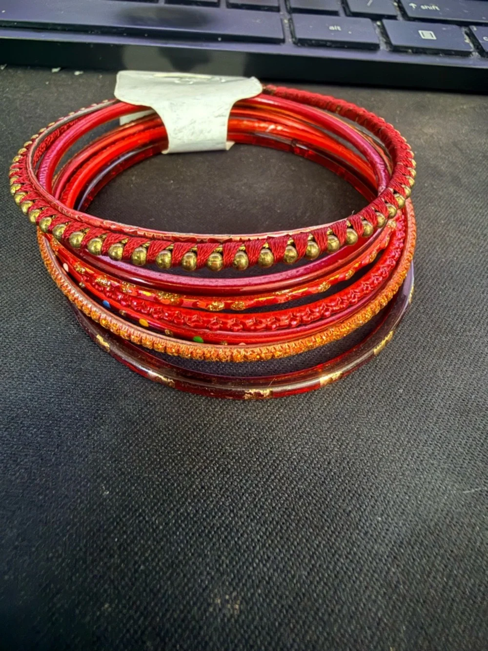 Vintage Style Red Gold Boho Bangle Bracelet Stack Set Festival Jewelry